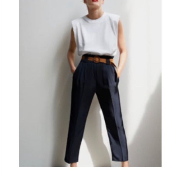 Zara navy pants w belt - Picture 1 of 3